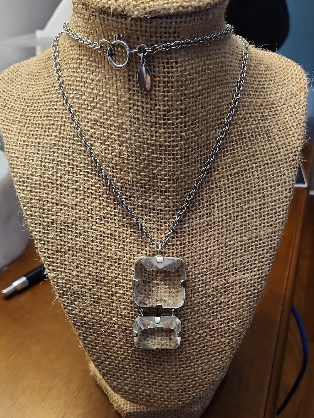 Ann Taylor Silver-Tone Clear Crystal Pendant Necklace